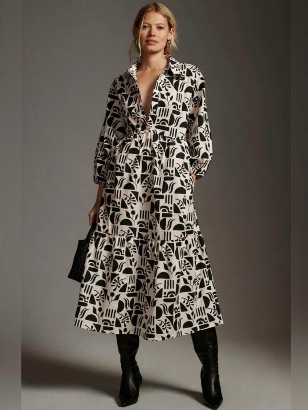 Anthropologie Maeve Bettina. Black & White Graphic Print Dress WomenEUC Medium